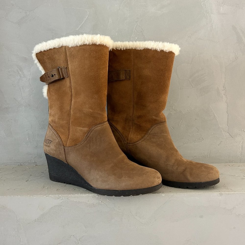 UGG Edelina Boot Brown Suede Waterproof Size 10